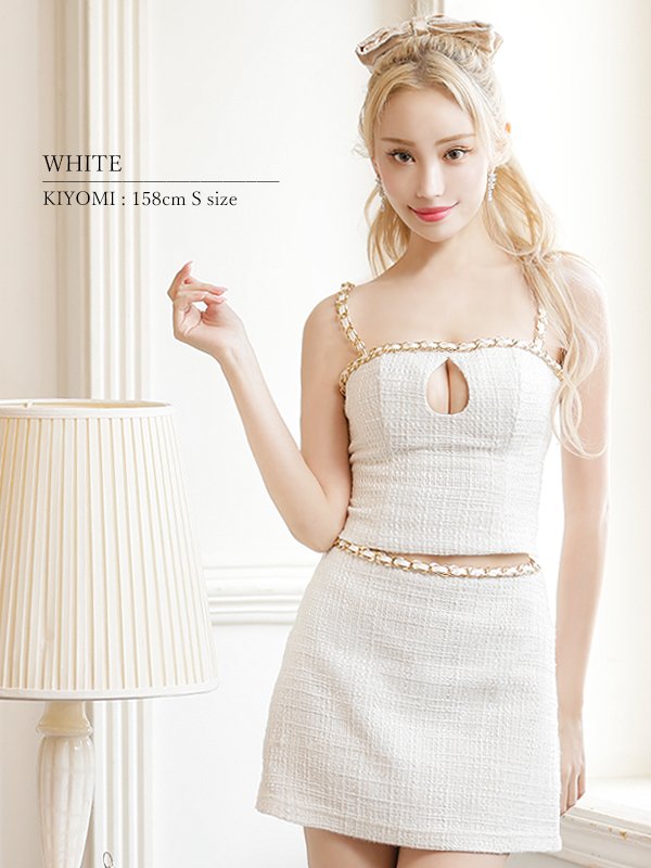 画像17: XSサイズあり【ANGEL R/エンジェルアール】チェーンライン/ オープンバスト/ セパレート/ ツイード/ セットアップ/ タイト/ ミニドレス/ キャバドレス[OF2]