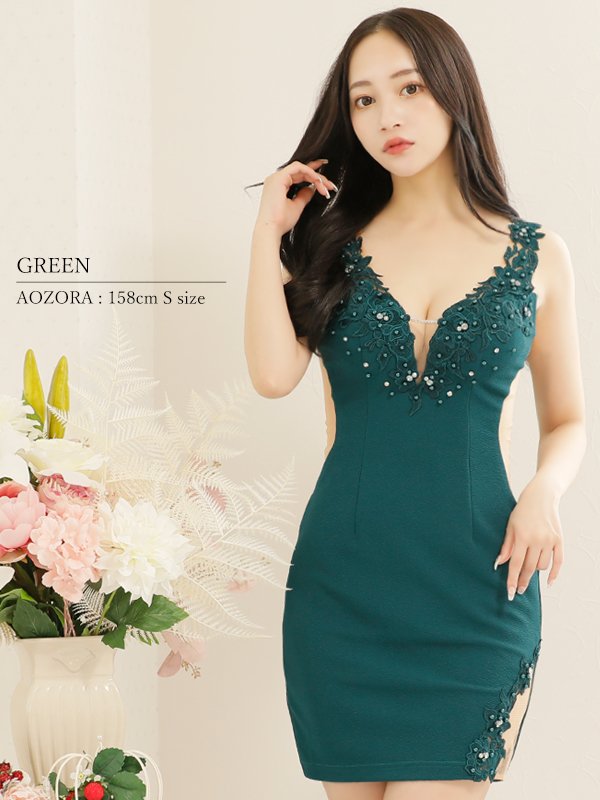 画像4: XSサイズあり【ANGEL R/エンジェルアール】フラワーレース/ パール/ ビジュー/ ノースリーブ/ シアー/ タイト/ ミニドレス/ キャバドレス[OF2]