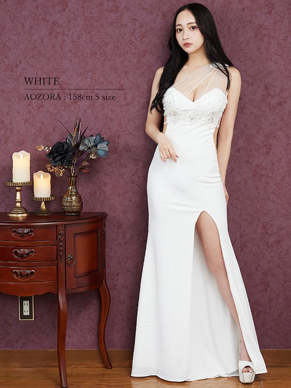 画像3: 【ANGEL R/エンジェルアール】デコルテワンショルダーレース/ ビジュー/ タイト/ ロングドレス/ キャバドレス long[OF2]