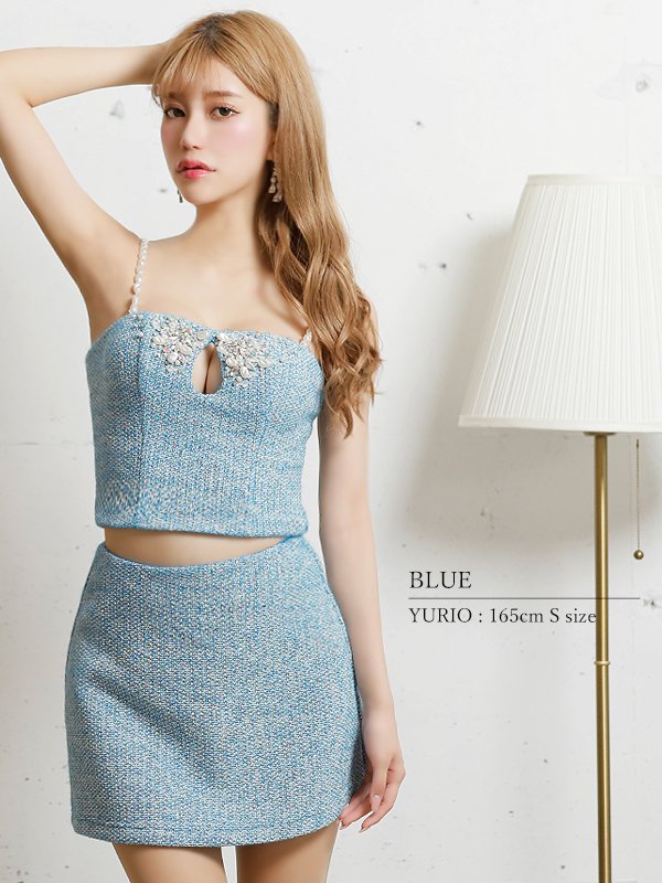 画像5: XSサイズあり【ANGEL R/エンジェルアール】オープンバスト/ ビジューミックス/ セパレート/ ツイード/ セットアップ/ タイト/ マイクロミニ/ ミニドレス/ キャバドレス[OF2]