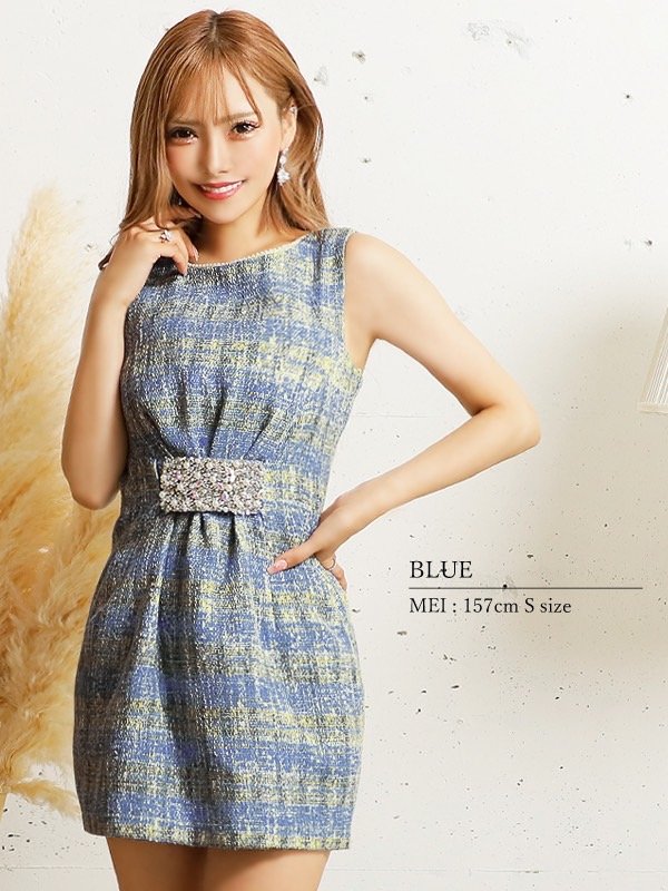 画像3: 【ANGEL R/エンジェルアール】ウエストタック/ ビジュー/ パール/ チェックツイード/ フレア/ ミニドレス/ キャバドレス[OF2]