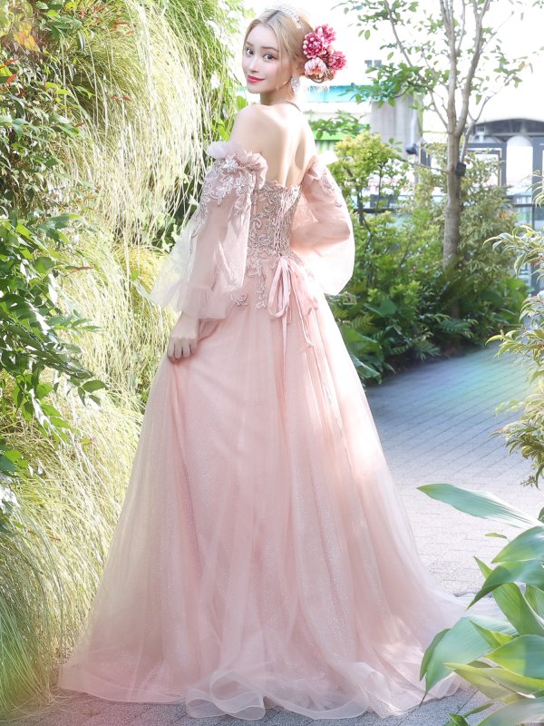 画像16: 【ANGEL R/エンジェルアール】ベア/袖あり/ オフショル/ フレアスリーブ/ フラワー刺繍/ ウェディング/ バースデー/ プリンセス/ フレア/ ロングドレス/ キャバドレスlong[HC03]