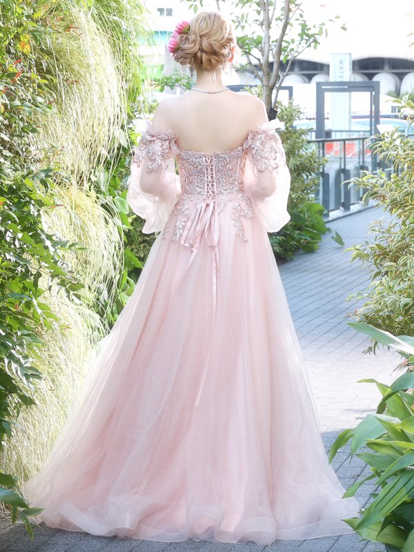 画像17: 【ANGEL R/エンジェルアール】ベア/袖あり/ オフショル/ フレアスリーブ/ フラワー刺繍/ ウェディング/ バースデー/ プリンセス/ フレア/ ロングドレス/ キャバドレスlong[HC03]