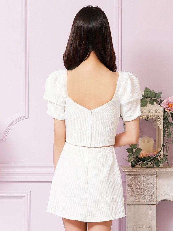 画像8: XSサイズあり【ANGEL R/エンジェルアール】バストビジュー/ クロスタック/ パフスリーブ/ セパレート/ マイクロミニ/ フレア/ミニドレス/ キャバドレス[OF2]