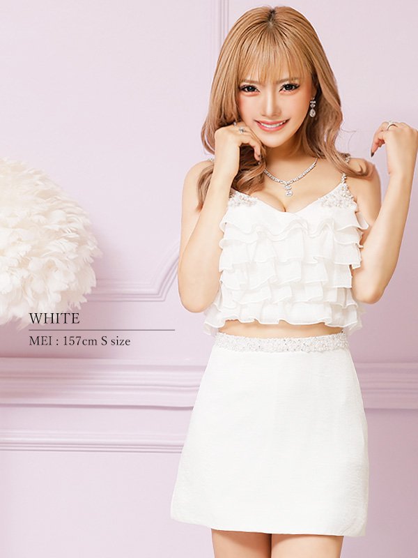 画像4: XSサイズあり【ANGEL R/エンジェルアール】 アッパーフリル/ バストウエストビジュー/ セパレート/ フレア/ マイクロミニ/ ミニドレス/ キャバドレス[OF2]