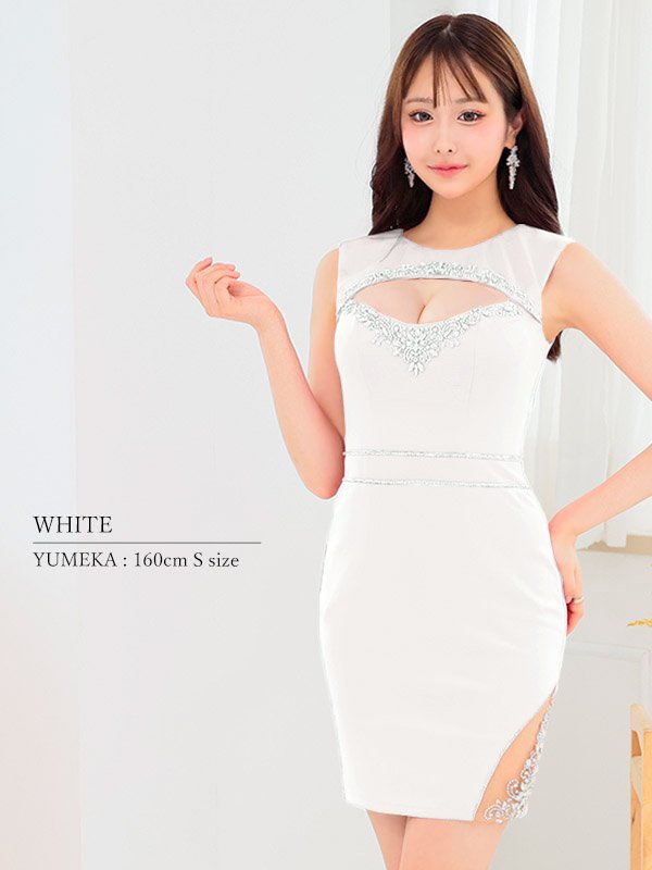 画像3: XSサイズあり【ANGEL R/エンジェルアール】バストカット/ ビジュー/ ウエストマーク/ ノースリーブ/ タイト/ ミニドレス/ キャバドレス[OF2]