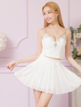 XSサイズあり【ANGEL R/エンジェルアール】バストストーンビジュー/ セパレート/ キャミソール/ セットアップ/ プリーツシフォンスカート/ フレア/ マイクロミニ/ ミニドレス/ キャバドレス[OF2]