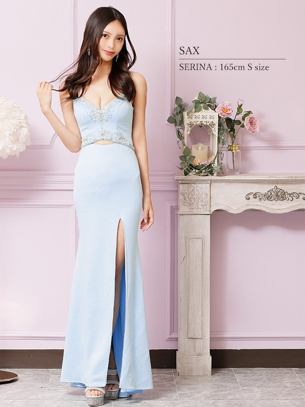 画像5: 【ANGEL R/エンジェルアール】 フロントアッパービジュー/ ウエストカット/ ノースリーブ/ スリット/ タイト/ ロングドレス/ キャバドレス long[OF2]