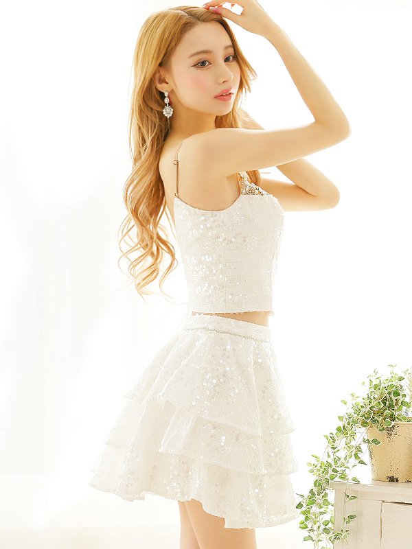 画像9: XSサイズあり【ANGEL R/エンジェルアール】セットアップ/ バストビジュー/ スパンコール/ ファブリックフリル/ フレア/ マイクロミニドレス/ キャバドレス[OF2]