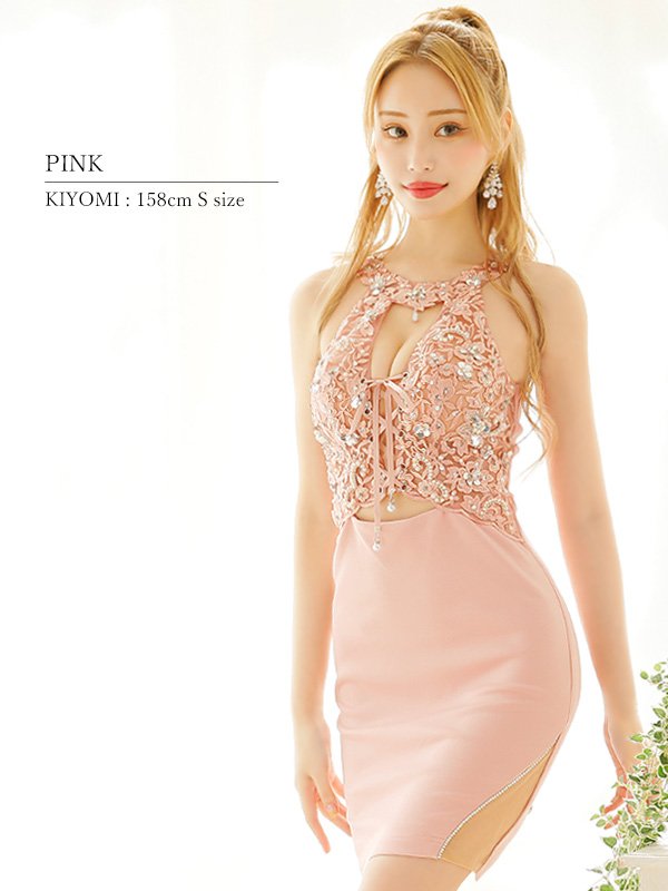 画像15: XSサイズあり【ANGEL R/エンジェルアール】フラワーレース/ バストレースアップ/ パールビジュー/ ワンカラー/ タイト/ ミニドレス/ キャバドレス[OF2]