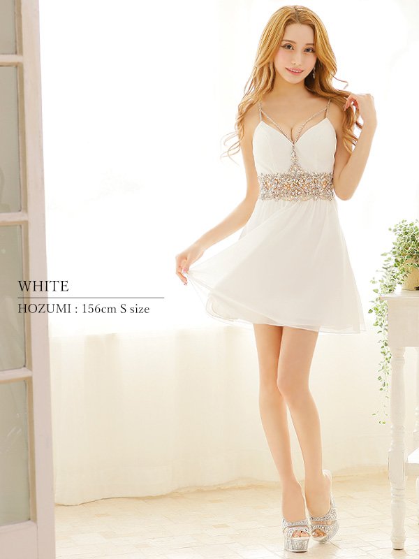 画像5: XSサイズあり【ANGEL R/エンジェルアール】ウエストパール/ ビジュー/ キャミソール/ シフォン/ フレア/ ミニドレス/ キャバドレス[OF2]