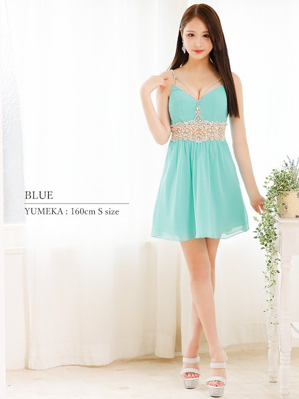 画像7: XSサイズあり【ANGEL R/エンジェルアール】ウエストパール/ ビジュー/ キャミソール/ シフォン/ フレア/ ミニドレス/ キャバドレス[OF2]