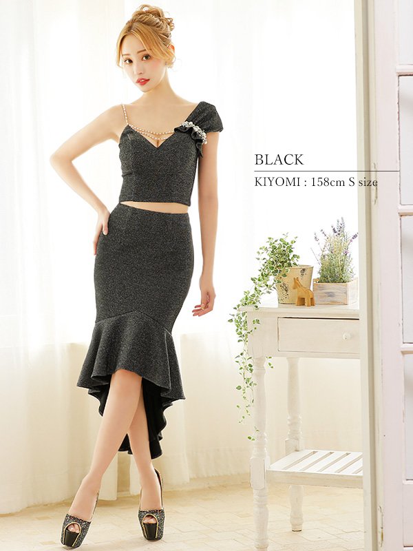 画像7: XSサイズあり【ANGEL R/エンジェルアール】アシンメトリーショルダー/ パールビジュー/ セパレート/ マーメイド/ ラメ/ ミディアムドレス/ キャバドレス[OF2]