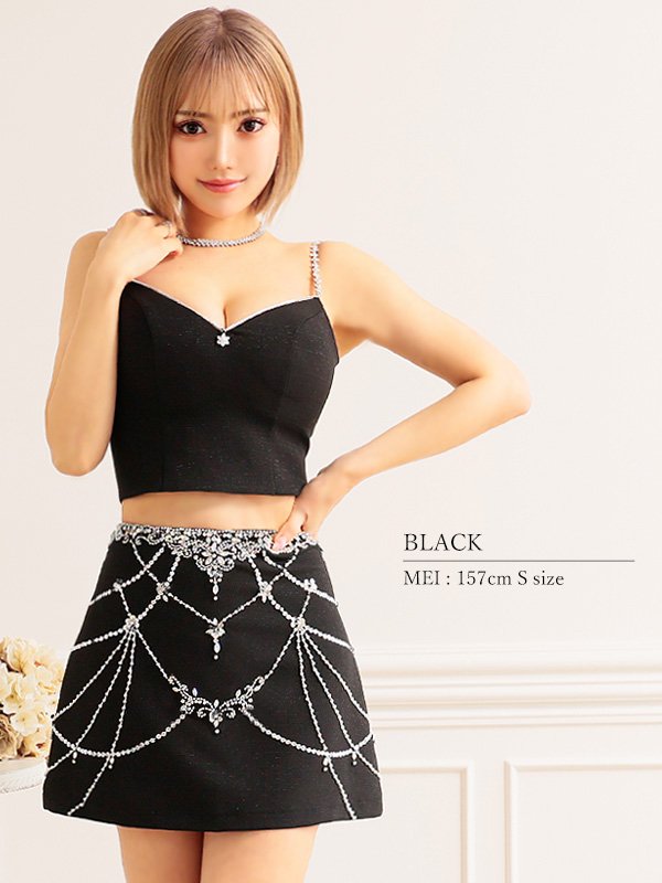 画像3: XSサイズあり【ANGEL R/エンジェルアール】デザインビジュー/ セパレート/ ツイード/ フレア/ マイクロミニ/ ミニドレス/ キャバドレス[OF2]