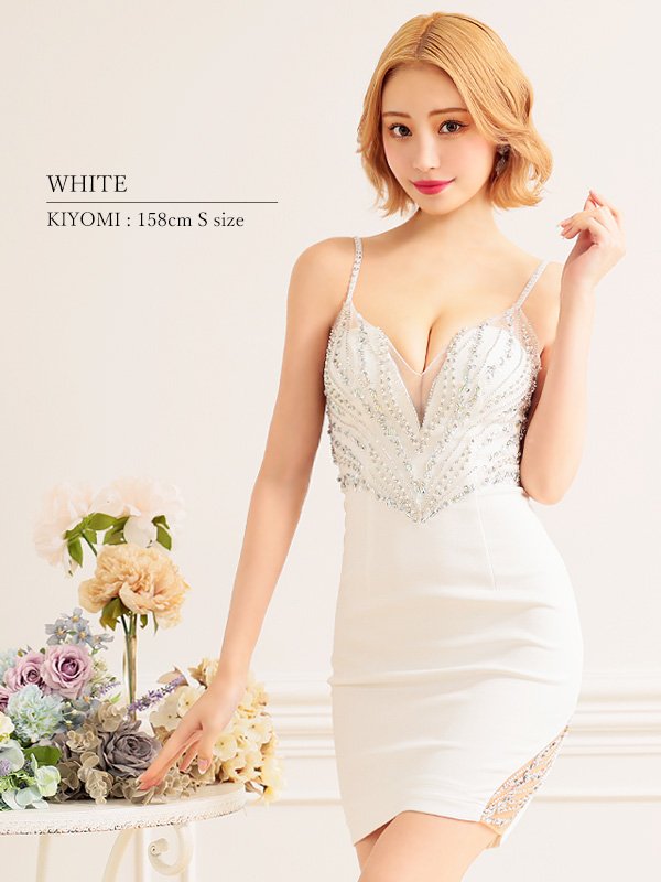 画像21: XSサイズあり【ANGEL R/エンジェルアール】 フロントショルダービジュー/ シアー/ デザインメッシュ/ キャミソール/ タイト/ ミニドレス/ キャバドレス[OF2]