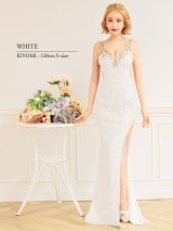 【ANGEL R/エンジェルアール】スパンコール/ フラワービジュー/ Vカットメッシュ/ キャミソール/ スリット/ タイト/ ロングドレス/ キャバドレス long[OF2]
