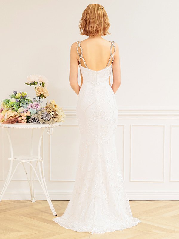 画像10: 【ANGEL R/エンジェルアール】スパンコール/ フラワービジュー/ Vカットメッシュ/ キャミソール/ スリット/ タイト/ ロングドレス/ キャバドレス long[OF2]