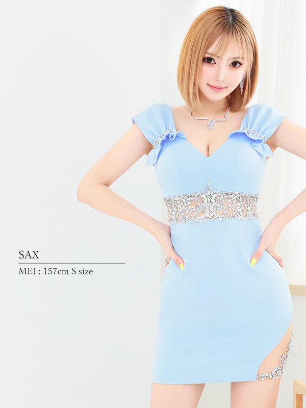 画像7: XSサイズあり【ANGEL R/エンジェルアール】ギャザーショルダー/ ウエストビジュー/ ワンカラー/ タイト/ ミニドレス/ キャバドレス[OF2]