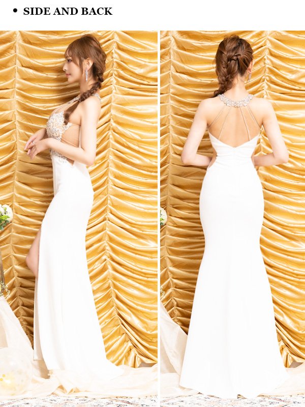 画像9: 【ANGEL R/エンジェルアール】アッパーフラワーレース/ ホルターネック/ デコルテビジュー/ タイト/ ロングドレス/ キャバドレス long[OF2]