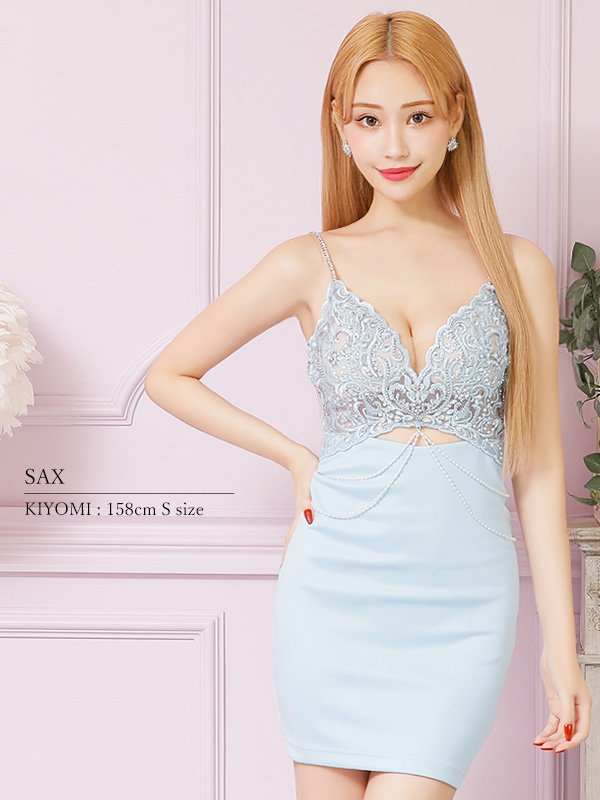 画像17: XSサイズあり【ANGEL R/エンジェルアール】 アッパーフラワー/ パール/ ビジュー/ レース/ チェーン/ キャミソール/ タイト/ ミニドレス/ キャバドレス[OF2]