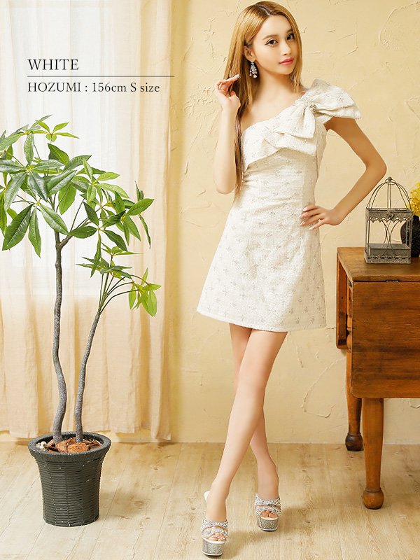 画像4: XSサイズあり【ANGEL R/エンジェルアール】ビッグリボン/ パールビジュー/ ツイード/ スパンコール/ ワンショルダー/ タイト/ ミニドレス/ キャバドレス[OF2]