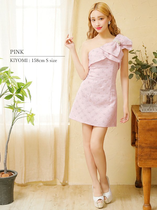 画像6: XSサイズあり【ANGEL R/エンジェルアール】ビッグリボン/ パールビジュー/ ツイード/ スパンコール/ ワンショルダー/ タイト/ ミニドレス/ キャバドレス[OF2]