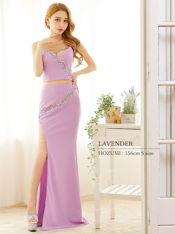 画像4: 【ANGEL R/エンジェルアール】パールビジュー/ ビーズ/ セパレート/ スリット/ タイト/ ワンカラー/ ロングドレス/ キャバドレス long[OF2]