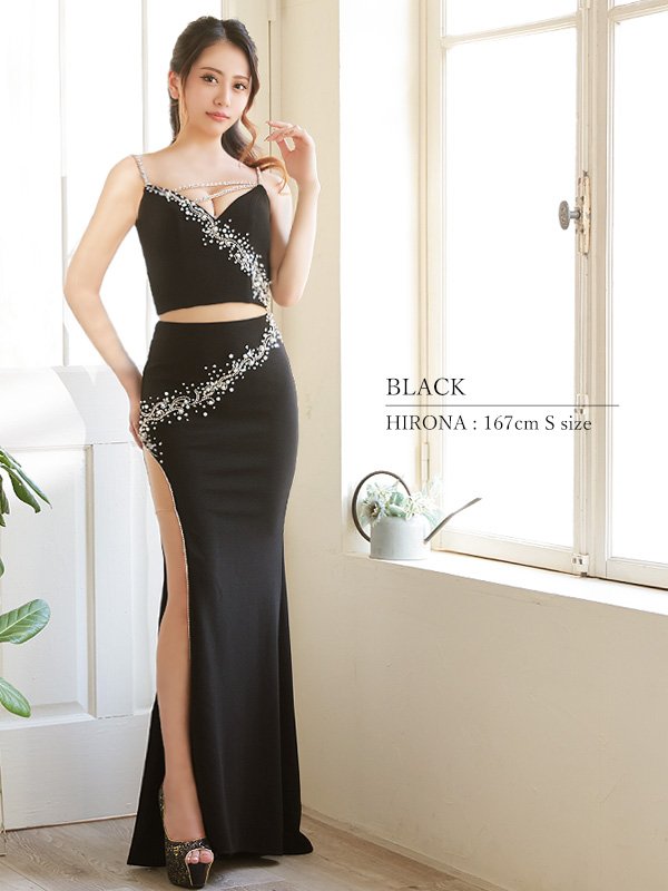 画像5: 【ANGEL R/エンジェルアール】パールビジュー/ ビーズ/ セパレート/ スリット/ タイト/ ワンカラー/ ロングドレス/ キャバドレス long[OF2]