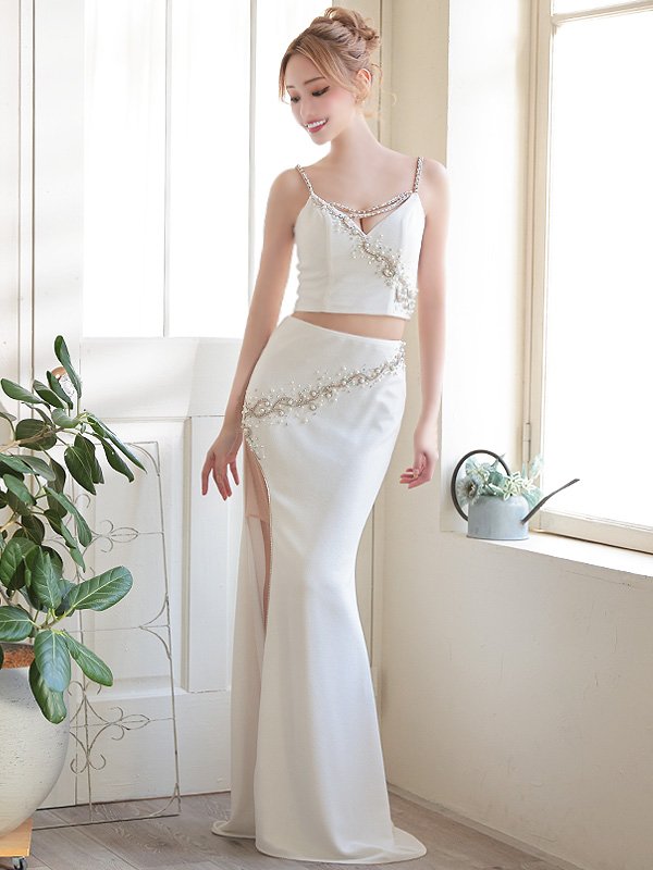 画像7: 【ANGEL R/エンジェルアール】パールビジュー/ ビーズ/ セパレート/ スリット/ タイト/ ワンカラー/ ロングドレス/ キャバドレス long[OF2]