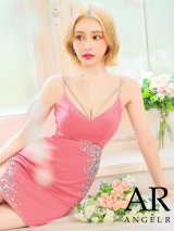 XSサイズあり【ANGEL R/エンジェルアール】ウエストカットデザイン/ フラワービジュー/ ワンカラー/ キャミソール/ タイト/ ミニドレス/ キャバドレス[OF2]
