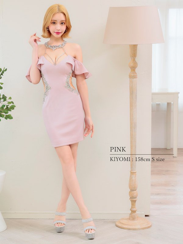 画像5: XSサイズあり【ANGEL R/エンジェルアール】 フリルショルダーデザイン/ デコルテビジュー/ カットアウト/ ワンカラー/ タイト/ ミニドレス/ キャバドレス[OF2]