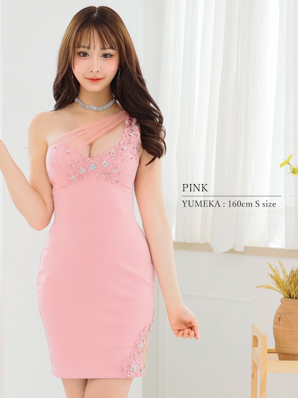 画像6: XSサイズあり【ANGEL R/エンジェルアール】フラワーレース/ メッシュ/ ワンショルダー/ ビジュー/ ワンカラー/ タイト/ ミニドレス/ キャバドレス[OF2]