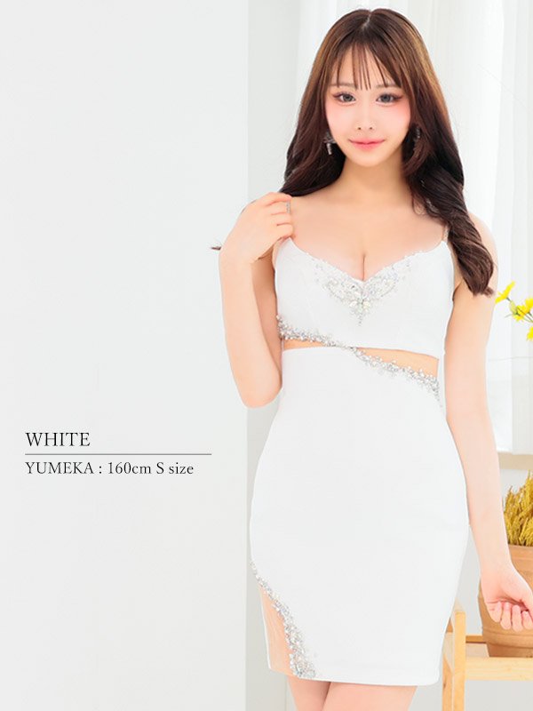 画像3: XSサイズあり【ANGEL R/エンジェルアール】アシンメトリーカット/ メッシュ/ フラワービジュー/ タイト/ ミニドレス/ キャバドレス[OF2]