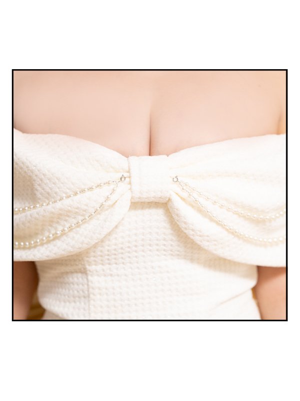 画像24: XSサイズあり【ANGEL R/エンジェルアール】リボンオフショルダー/ パールチェーン/ ツイード/ セパレート/ マイクロミニドレス/ キャバドレス[OF2]