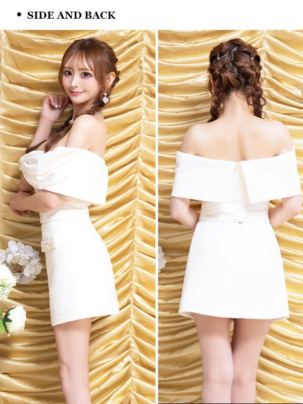 画像22: XSサイズあり【ANGEL R/エンジェルアール】リボンオフショルダー/ パールチェーン/ ツイード/ セパレート/ マイクロミニドレス/ キャバドレス[OF2]