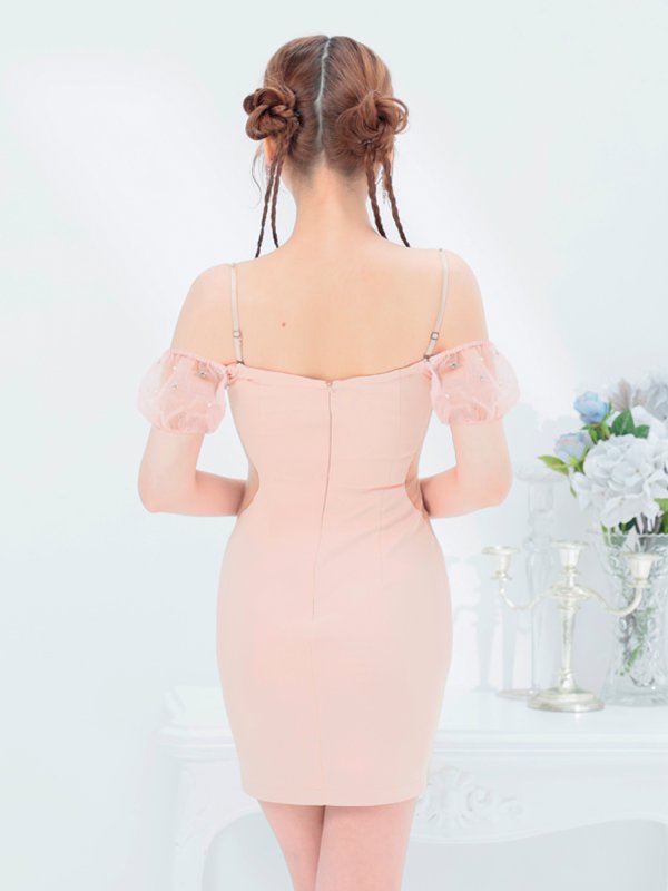 画像22: XSサイズあり【ANGEL R/エンジェルアール】ウエストビジュー/ パフスリーブ/ オフショルダー/ バストタック/ ストレッチ/ タイト/ ミニドレス/ キャバドレス[OF2]