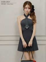 【予約商品/9月上旬-9月中旬発送予定】XSサイズあり【ANGEL R/エンジェルアール】ネクタイデザイン/ プリーツ/ ビジュー/ パール/ フレア/ マイクロミニドレス/ キャバドレス[OF2]