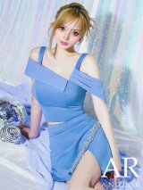 【予約商品/5月中旬-5月下旬発送予定】XSサイズあり【ANGEL R/エンジェルアール】オープンショルダー/ アシンメトリー/ ビジュー/ セパレート/ マイクロミニドレス/ キャバドレス[OF2]