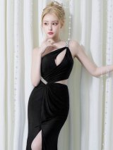 【予約商品/6月中旬-6月下旬発送予定】【ANGEL R/エンジェルアール】ワンショルダー/ バストカット/ アシンメトリー/ タック/ ビジュー/ タイト/ ロングドレス/ キャバドレス long[OF2]