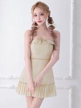【予約商品/8月中旬-8月下旬発送予定】【ANGEL R/エンジェルアール】ベアトップ/ リボン/ プリーツ/ バイカラー/ Aライン/ フレア/ マイクロミニドレス/ キャバドレス[OF2]