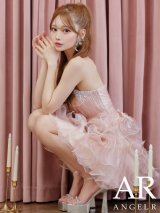 【予約商品/9月中旬-9月下旬発送予定】【ANGEL R/エンジェルアール】ベアトップ/ ハートカット/ ビジュー/ パールチェーン/ フリル/ ウエストマーク/ フワミニドレス/ キャバドレス[OF2]
