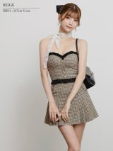 【予約商品/10月上旬-10月中旬発送予定】XSサイズあり【ANGEL R/エンジェルアール】ベアトップ/ 2way/ フリル/ チェック/ フロントボタン/ プリーツ/ フレア/ マイクロミニドレス/ キャバドレス[OF2]