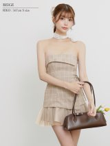【予約商品/10月上旬-10月中旬発送予定】XSサイズあり【ANGEL R/エンジェルアール】ベアトップ/ フリル/ チュール/ チェック/ フレア/ マイクロミニドレス/ キャバドレス[OF2]