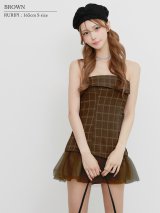 【予約商品/10月上旬-10月中旬発送予定】XSサイズあり【ANGEL R/エンジェルアール】ベアトップ/ フリル/ チュール/ チェック/ フレア/ マイクロミニドレス/ キャバドレス[OF2]