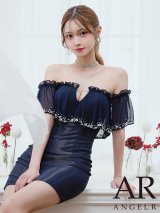 【予約商品/10月中旬-10月下旬発送予定】XSサイズあり【ANGEL R/エンジェルアール】オフショルダー/ シフォン/ ビジュー/ Vカット/ ラメ/ タイト/ ミニドレス/ キャバドレス[OF2]