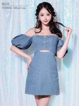 【予約商品/5月上旬-5月中旬発送予定】XSサイズあり【ANGEL R/エンジェルアール】デニムデザイン/ オフショルダー/ パフスリーブ/ ウエストカット/ ボタン/ チェーンショルダー/ マイクロミニ/ フレア/ ミニドレス/ キャバドレス[OF2]