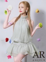 【ANGEL R/エンジェルアール】シフォン/ ホルターネック/ チェーン/ ウエストベルト/ ビジュー/ パール/ フレア/ ミニドレス/ キャバドレス[OF2]