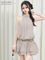 【ANGEL R/エンジェルアール】シフォン/ ホルターネック/ チェーン/ ウエストベルト/ ビジュー/ パール/ フレア/ ミニドレス/ キャバドレス[OF2]