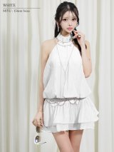 【ANGEL R/エンジェルアール】シフォン/ ホルターネック/ チェーン/ ウエストベルト/ ビジュー/ パール/ フレア/ ミニドレス/ キャバドレス[OF2]