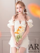 【予約商品/8月上旬-8月中旬発送予定】【ANGEL R/エンジェルアール】オフショルダー/ フリルスリーブ/ バストチャーム/ ビジュー/ Aライン/ フレア/ マイクロミニドレス/ キャバドレス[OF2]